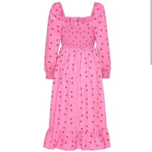 Cras Florence Dress Smocked Long sleeve Pink Strawberries Medium